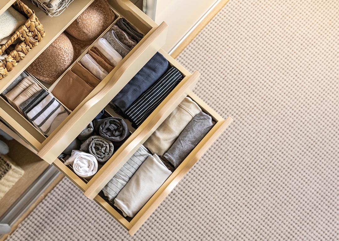 Opened chest drawers storing underwear.