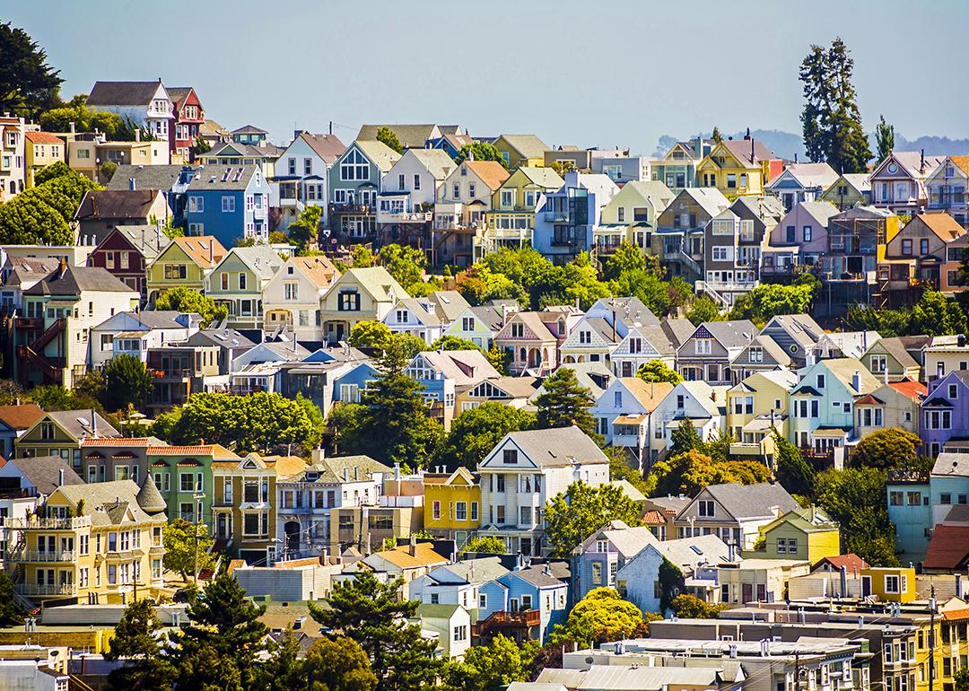 Aerial view of urban houses in San Francisco.