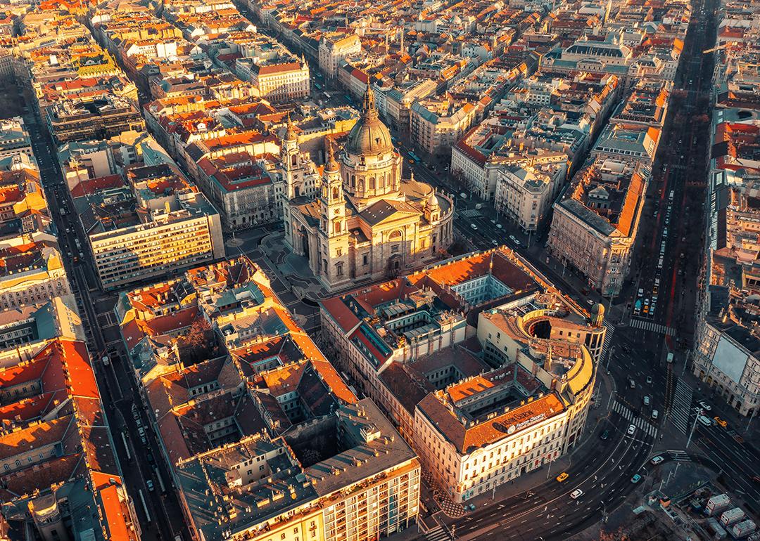 Aerial city view of Budapest in Hungary.