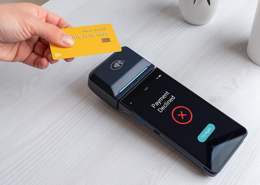 A contactless credit card payment declined on a POS terminal.