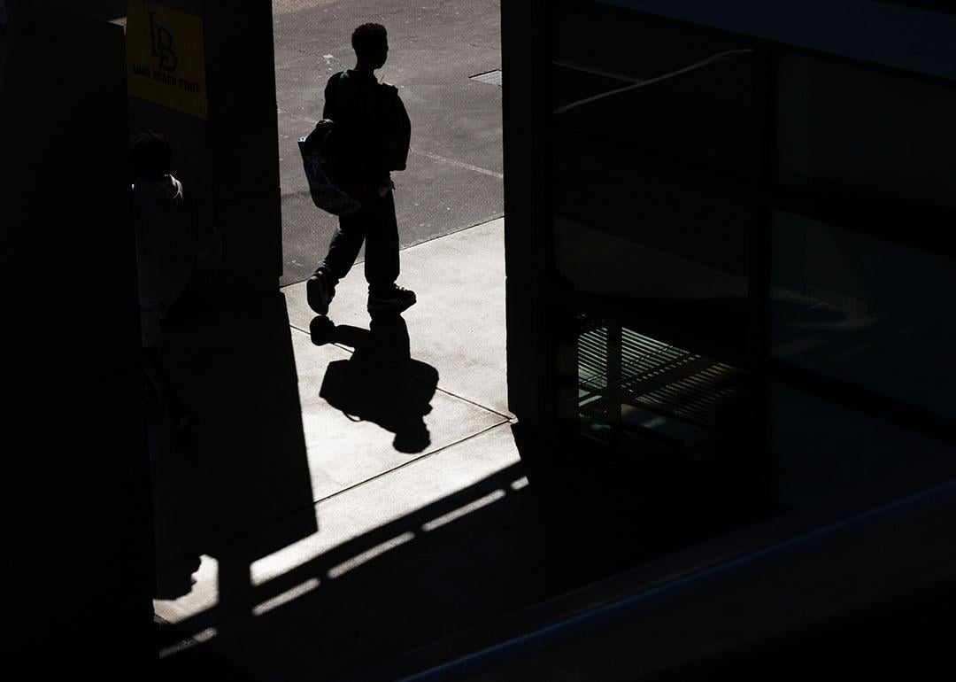 A student walks through the hall at La Tijera K-8 Academy of Excellence Charter School on October 22, 2025, in Inglewood, California.