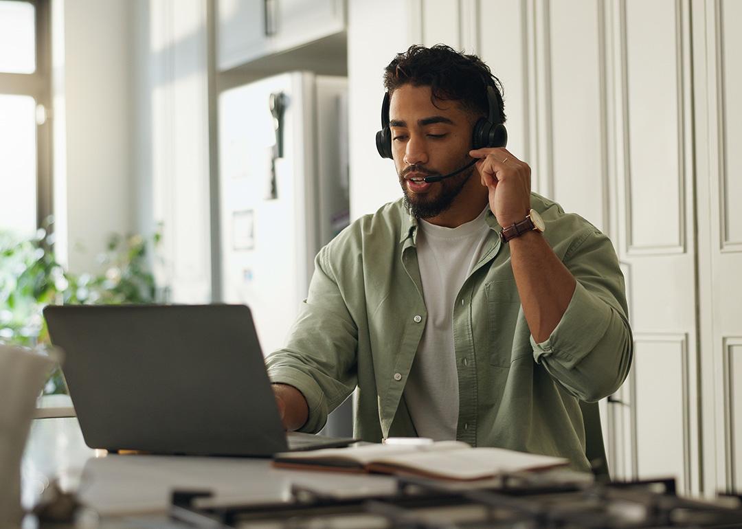 A customer service agent working from home.