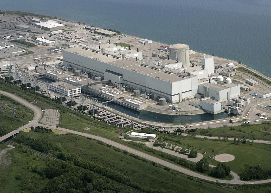 An aerial view of the Darlington Nuclear Plant.