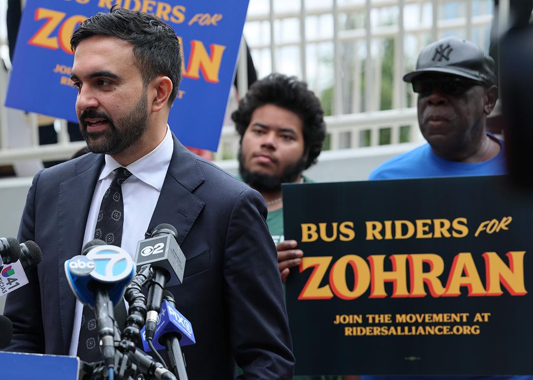 New York Mayoral candidate Zohran Mamdani speaks during a press conference on October 8, 2025 in New York City.