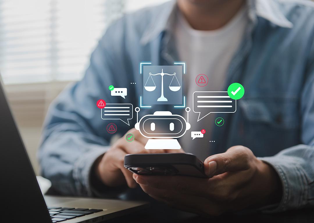 AI chatbot graphics over a user's smartphone.