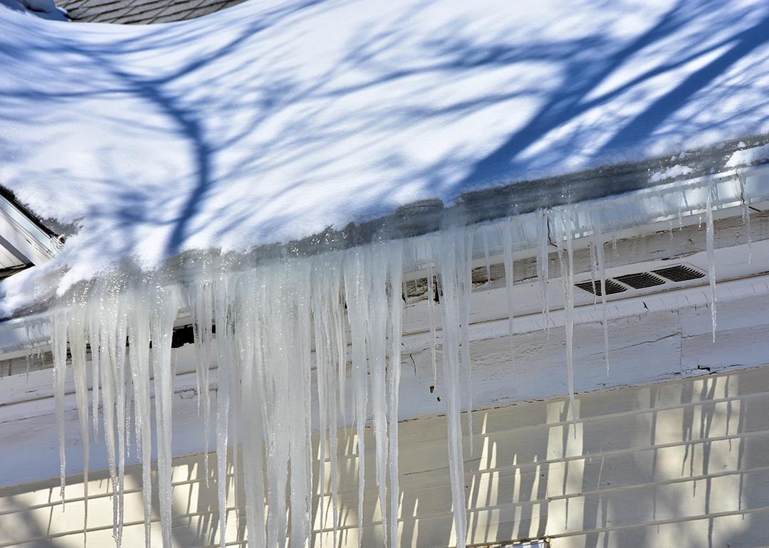 Ice built up in roof gutters.