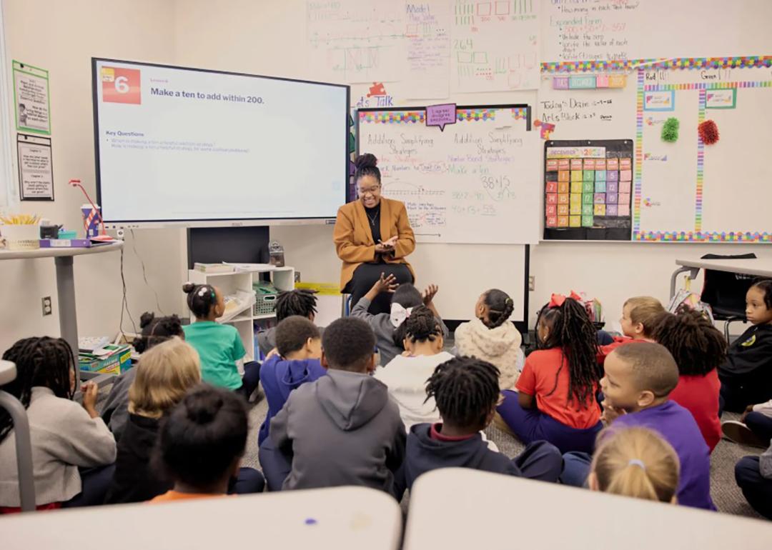 Jacquelyn Anthony teaches second grade students math at Baton Rouge Center for Visual and Performing Arts on December 9, 2025, in Baton Rouge, Louisiana.