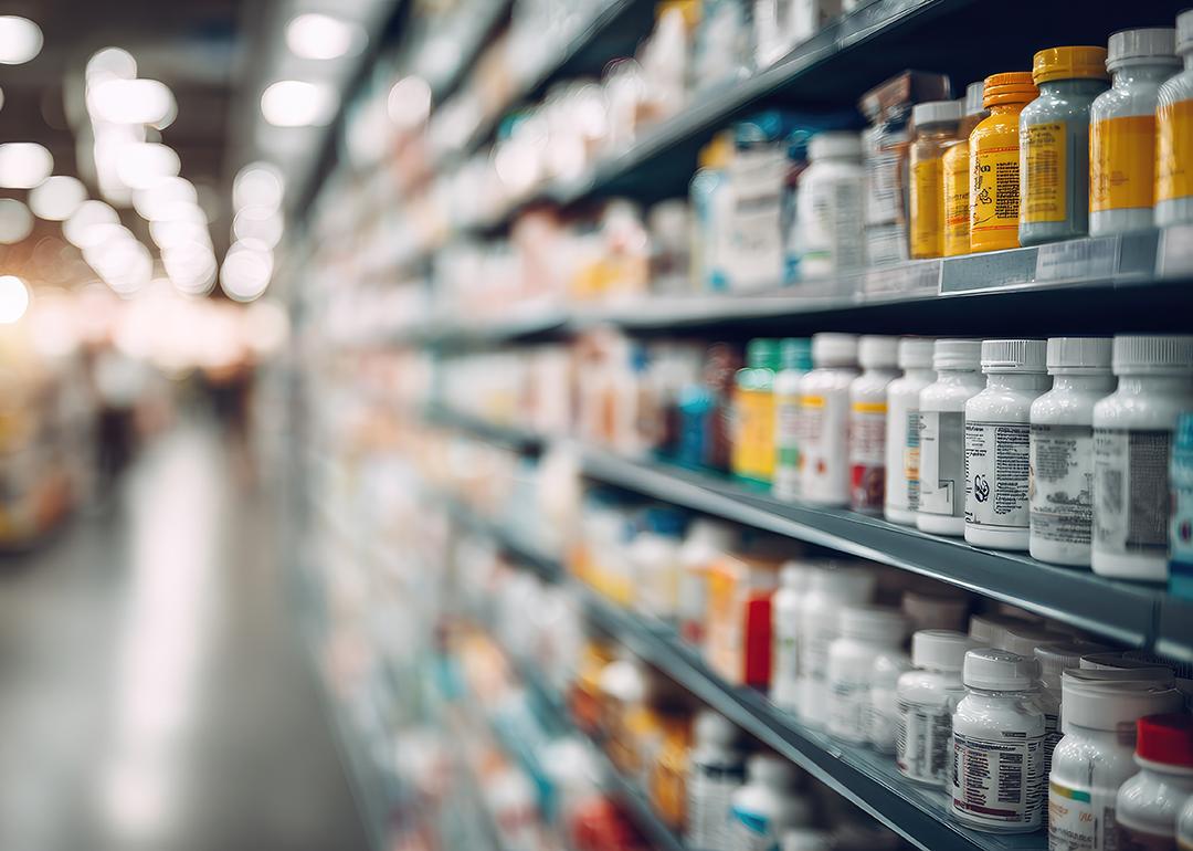 A vitamins and supplement drugs aisle in a store.