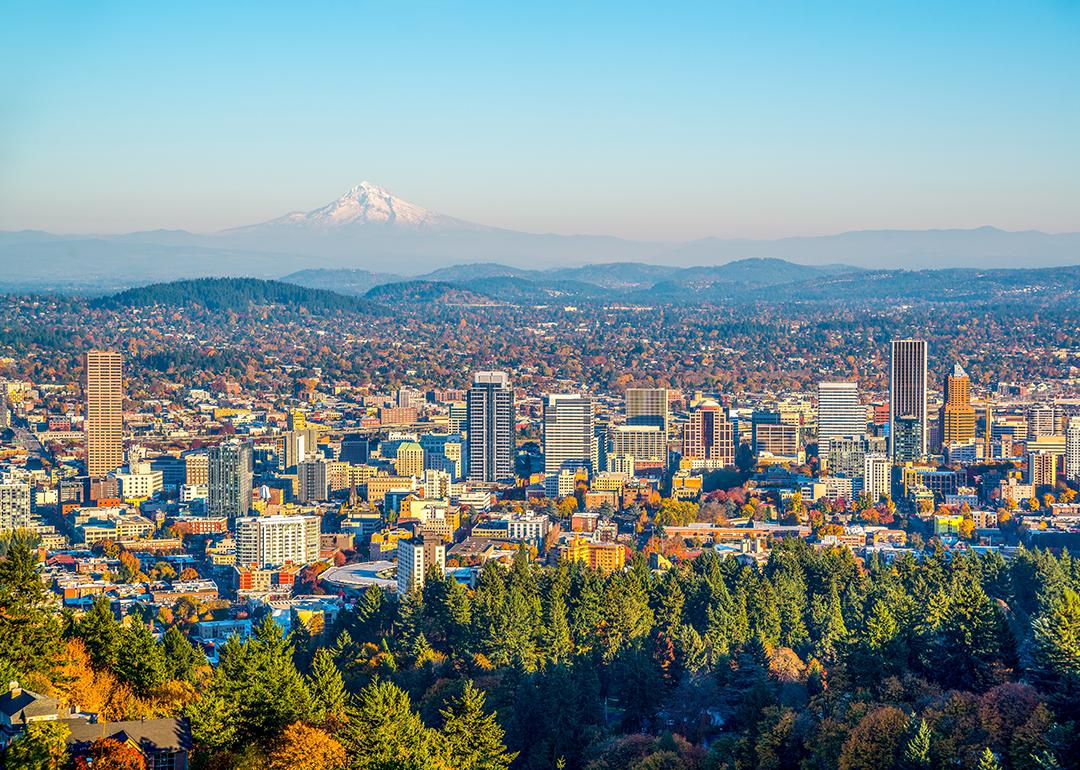 Aerial view of the city of Portland in Oregon.