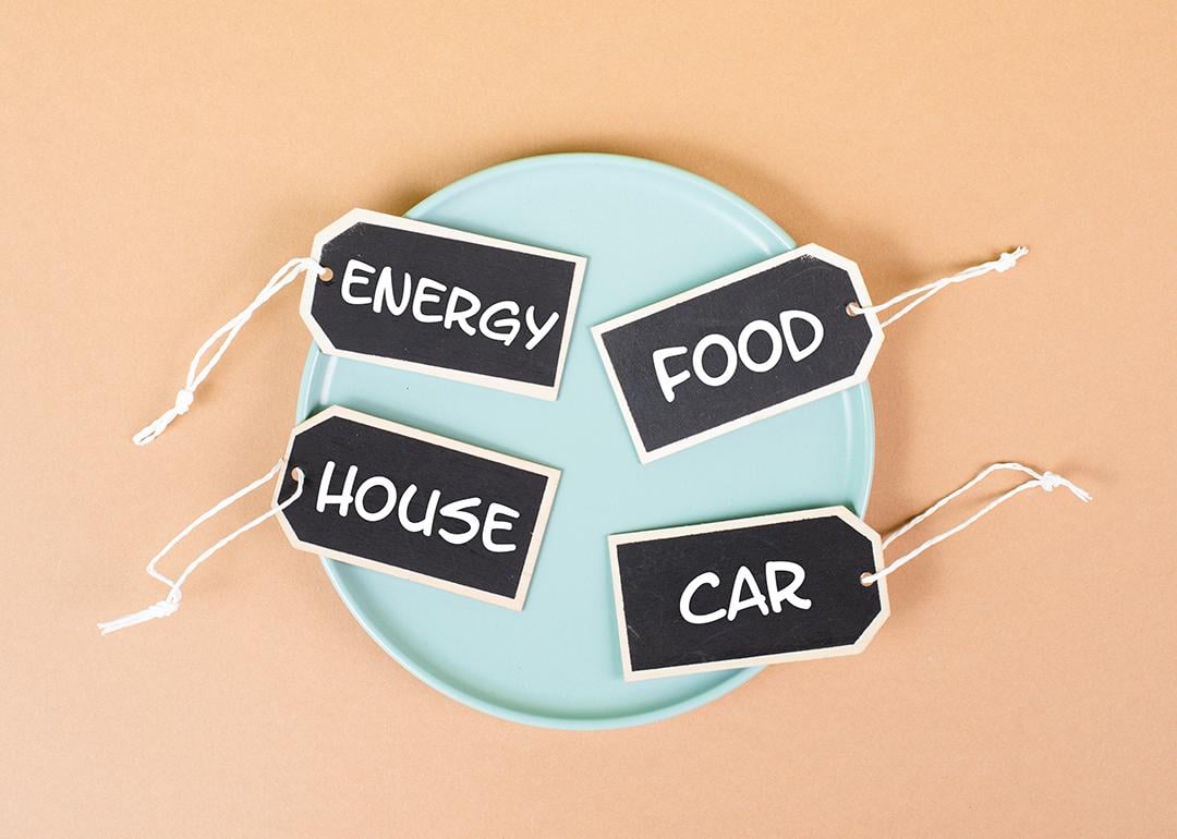 High living expenses labeled on tags in a plate. 