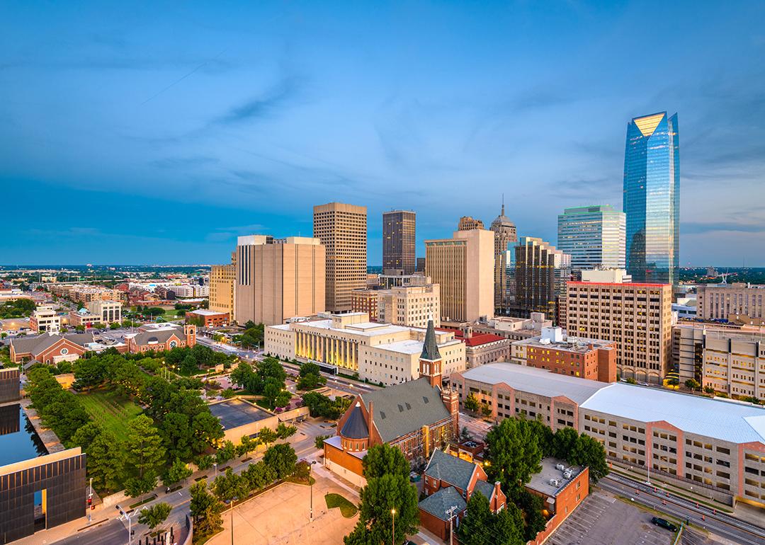 Aerial view of the Oklahoma City skyline.