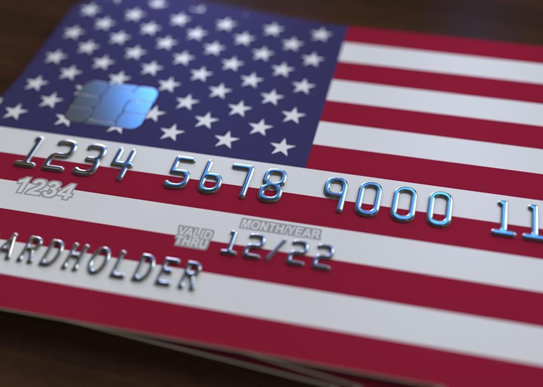 A bank card featuring the United States of America's flag. 