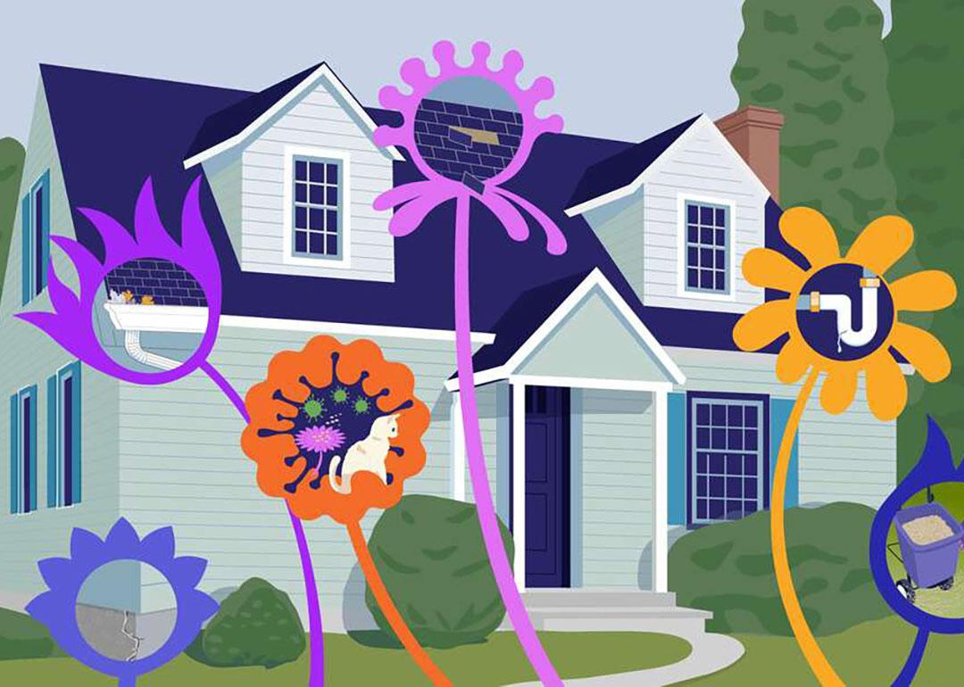 A graphic illustration of a house and home maintenance icons.