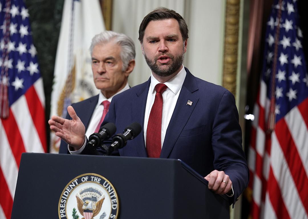 U.S. Vice President JD Vance speaks as Administrator for the Centers for Medicare & Medicaid Services during an announcement at the Eisenhower Executive Office Building of the White House in Washington, DC.