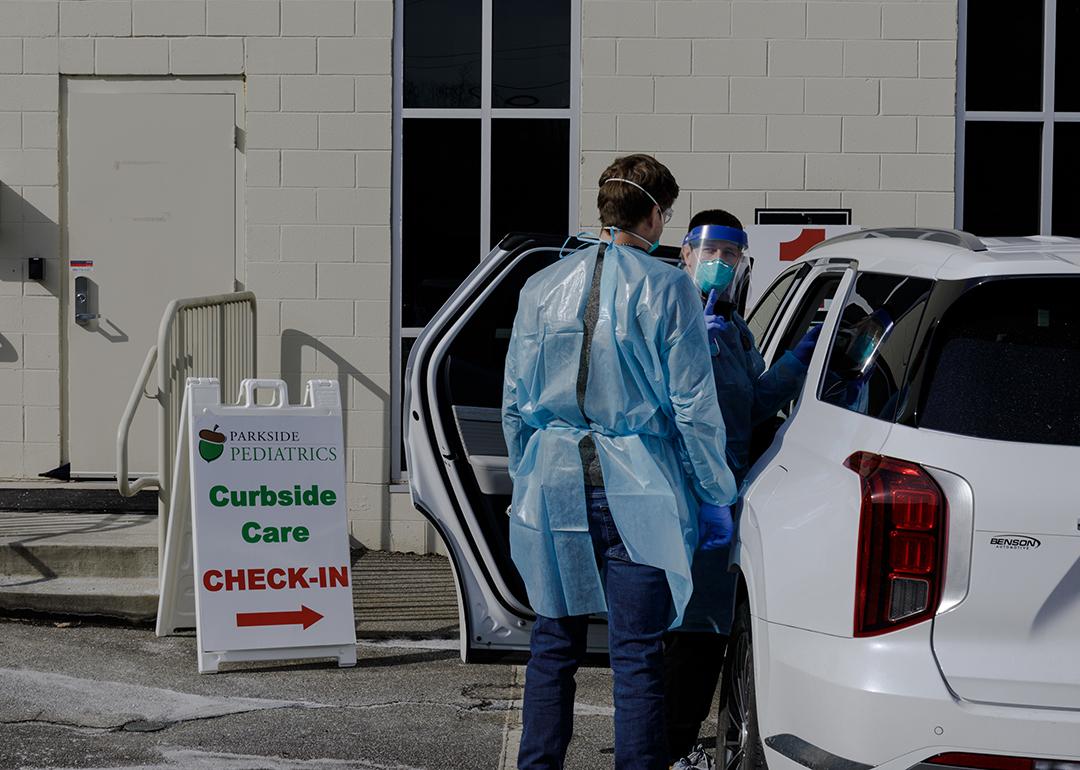 Parkside Pediatrics providers assessing a patient with measles symptoms in Spartanburg, South Carolina, US.