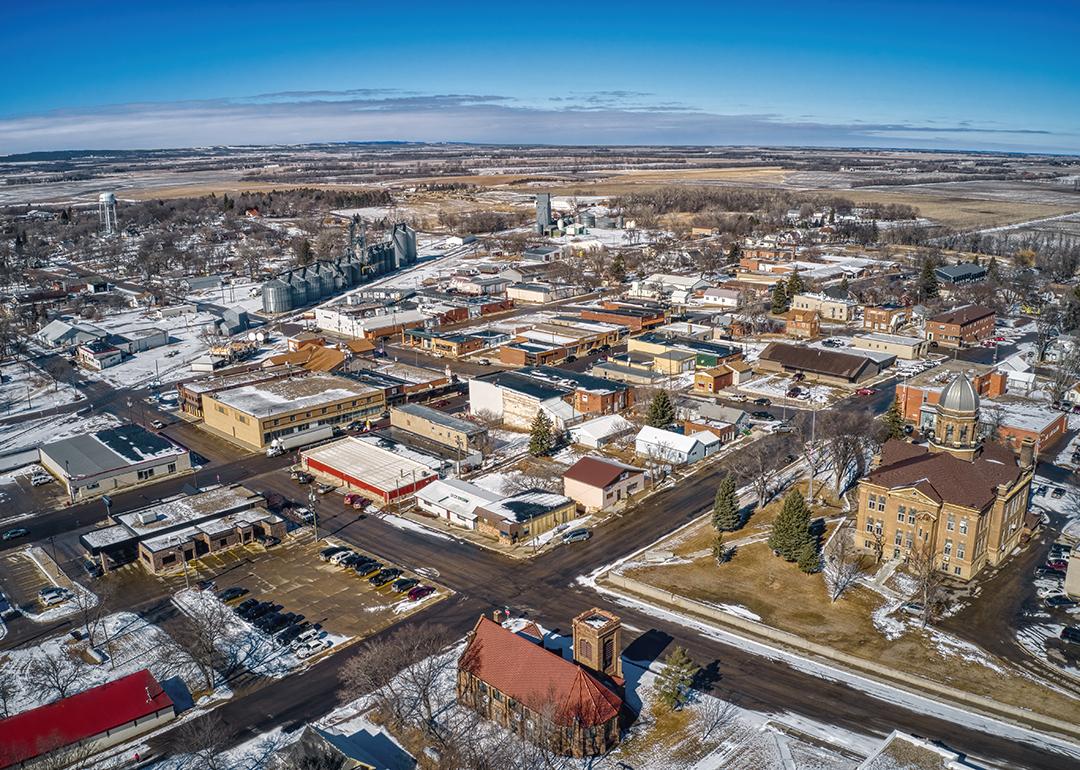 An aerial view of Sisseton, South Dakota, USA, in winter.