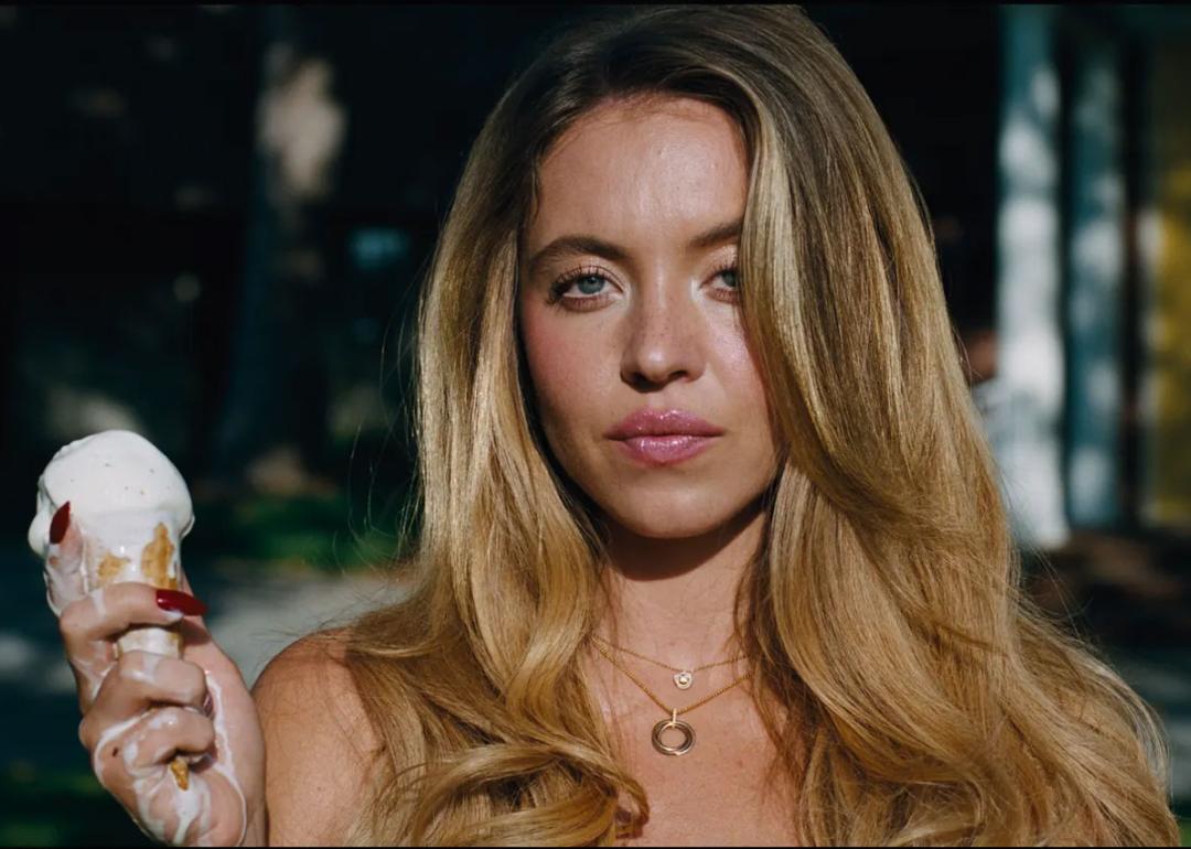 Sydney Sweeney holding an ice cream cone