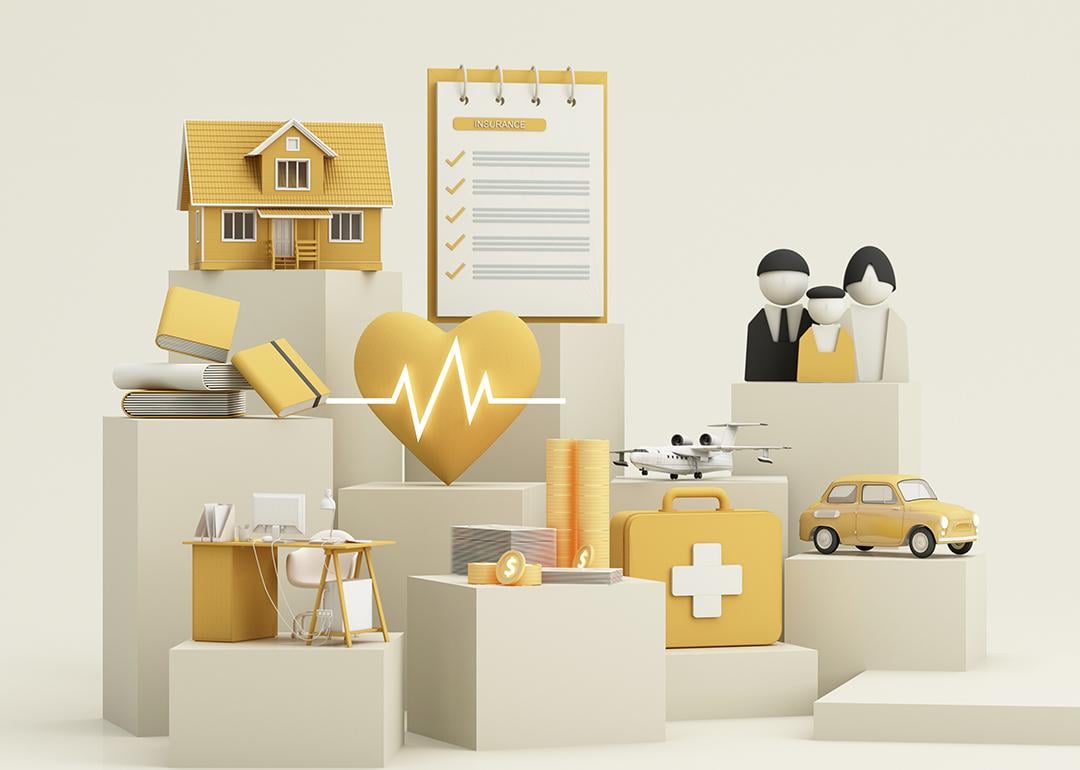 A 3D illustration of a complete insurance package concept.