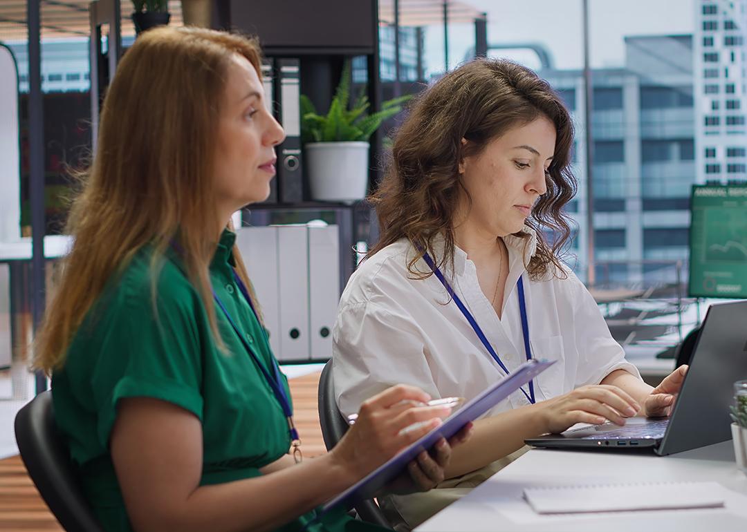 HR employees during an interview with a job applicant in an office.