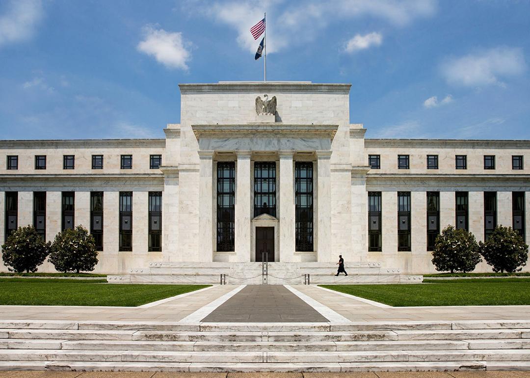 The front of the Federal Reserve System building in Washington, D.C.
