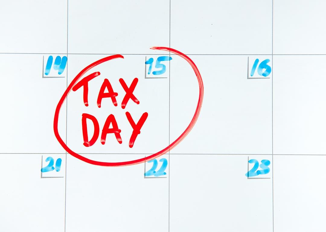 April 15th on a calendar encircled in red with a label 'Tax Day'.