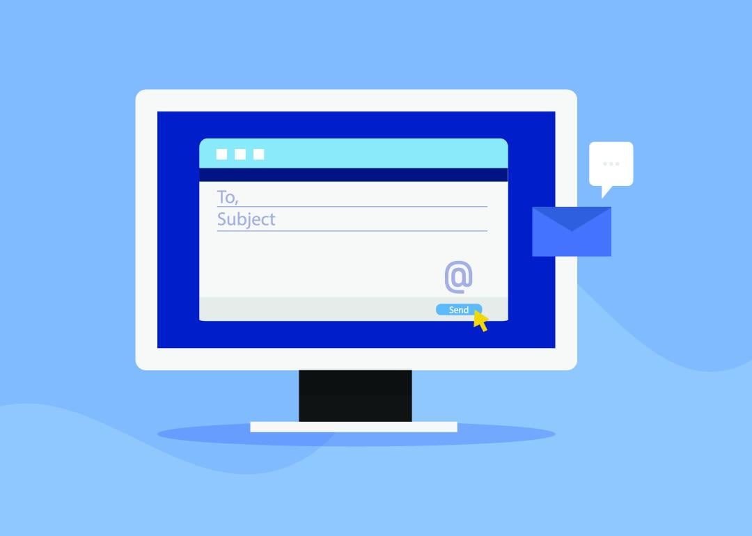 Vector illustration of an email and subject line on a desktop.