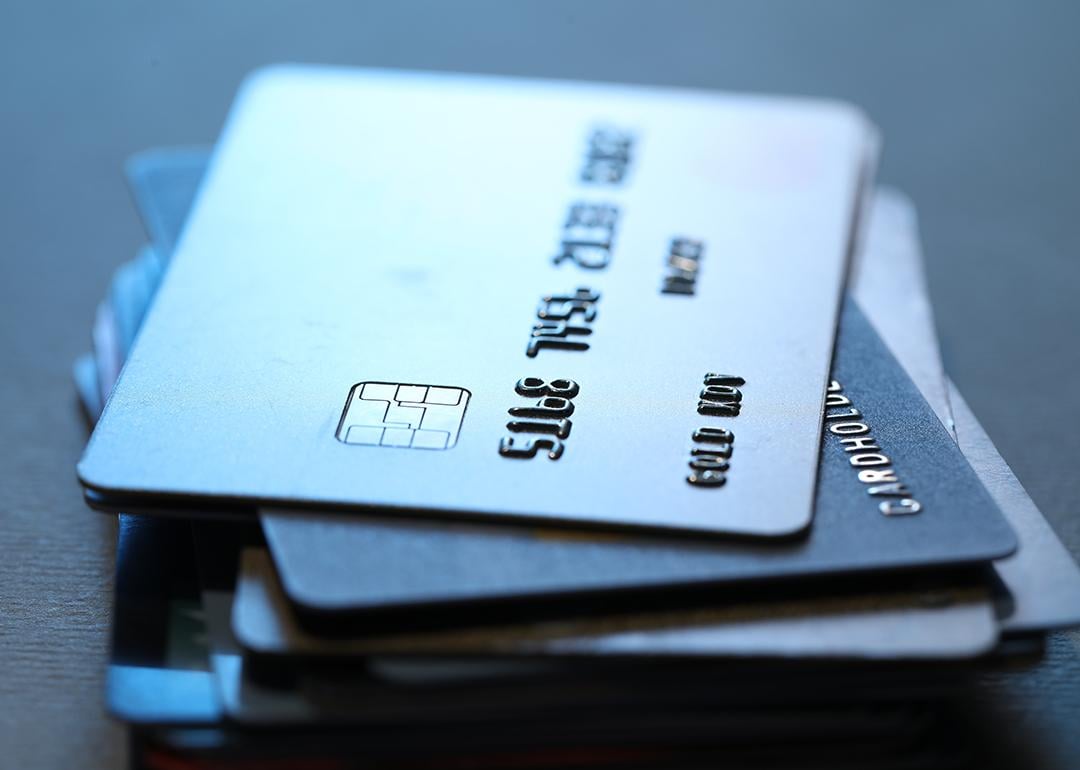 A stack of grey credit cards.