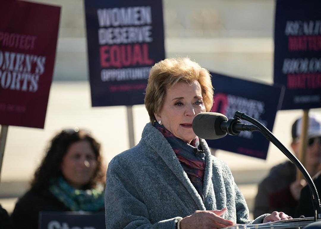 U.S. Education Secretary Linda McMahon speaks outside the U.S. Supreme Court in Washington, DC.