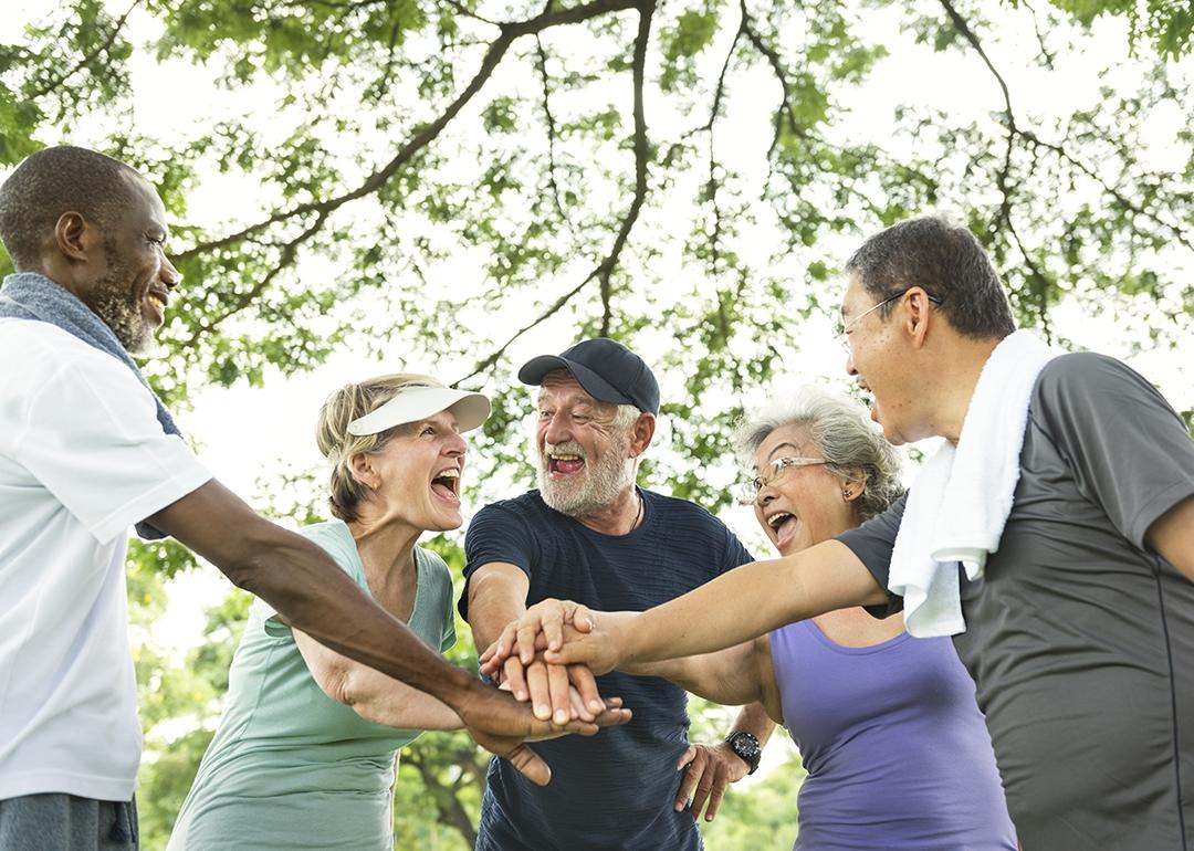 A group of seniors exercising together.