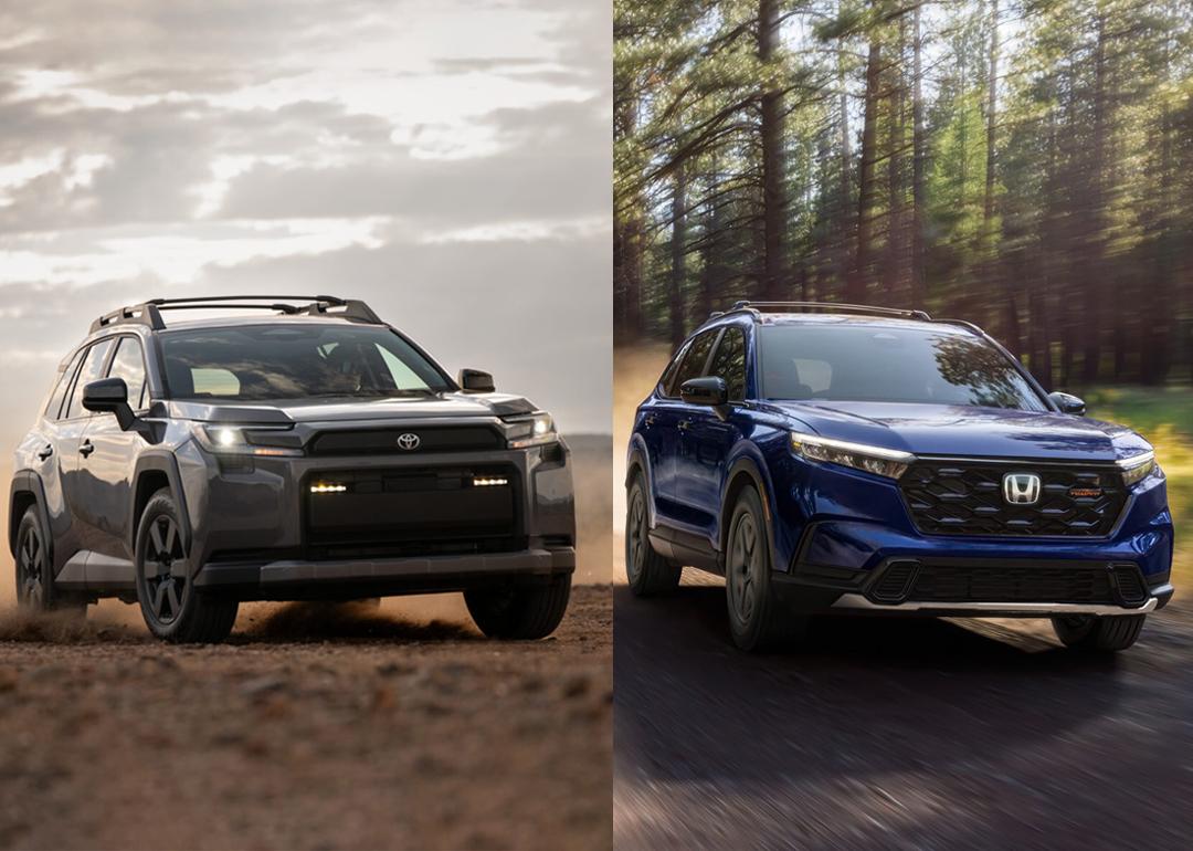 A side-by-side photo of a Honda CR-V and a Toyota RAV4.