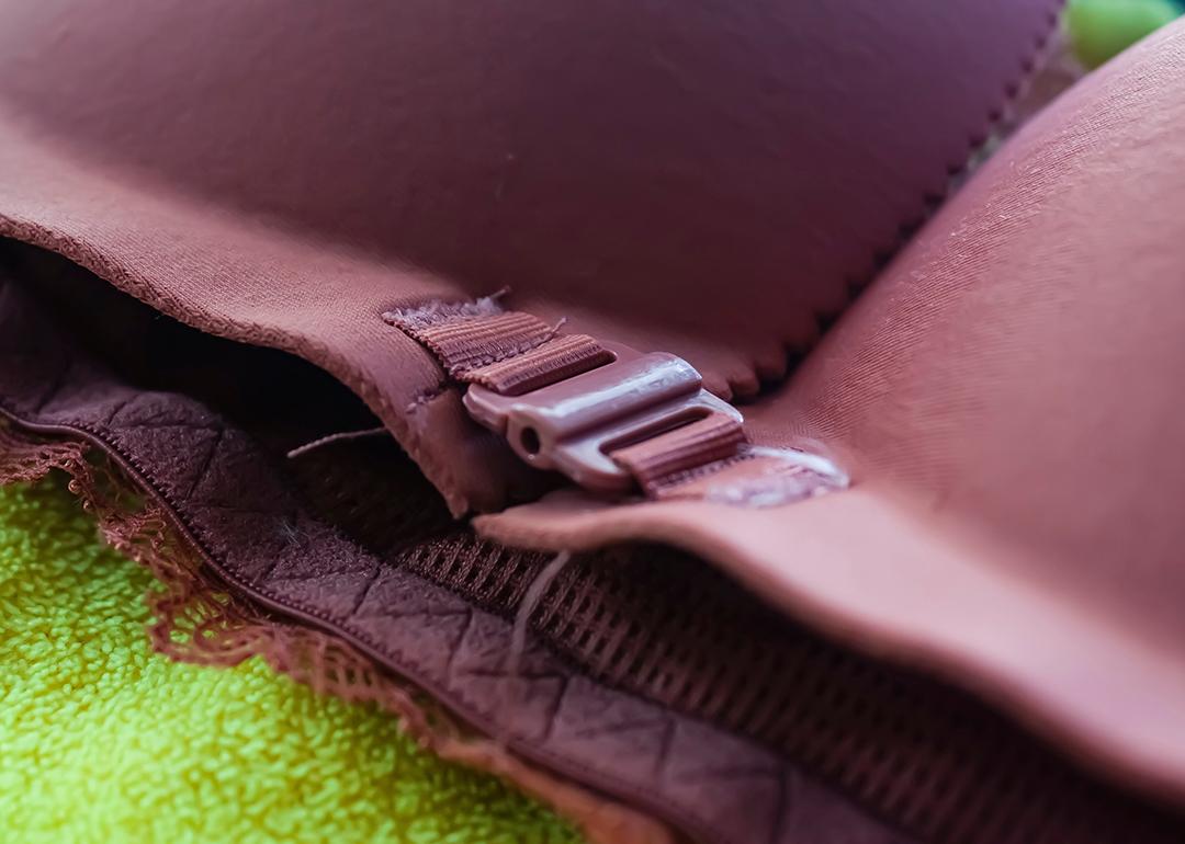 Close up on the clasp of a front-close bra.