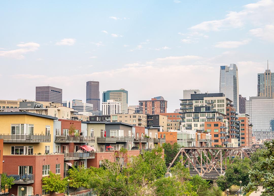 A city skyline view from Confluence Park in San Antonio, Texas, USA.