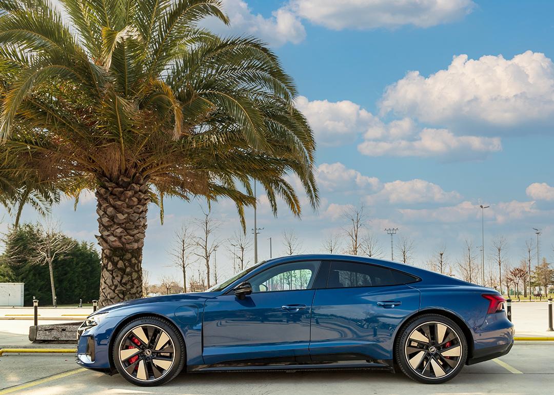 An Audi e-tron GT electric car parked in a road in Istanbul, Turkey. 