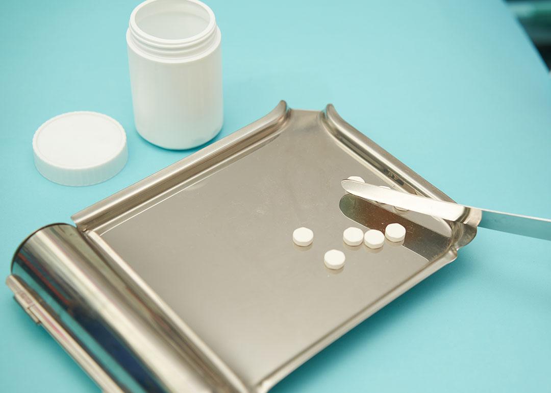 Pills on a tray for a medical prescription.