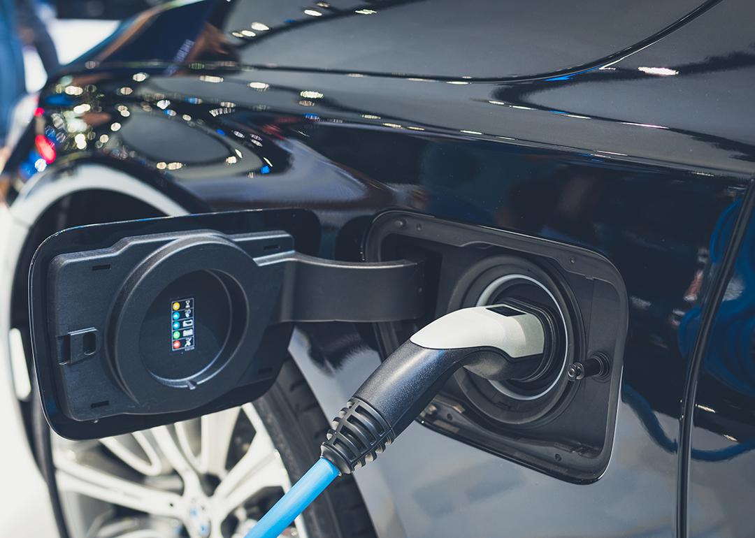 Close up on the charging socket of an EV.