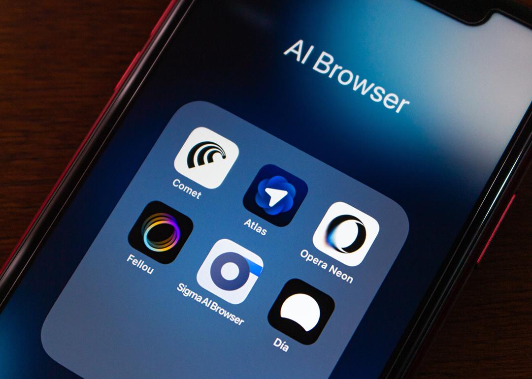Different AI browsers displayed from a smartphone. 