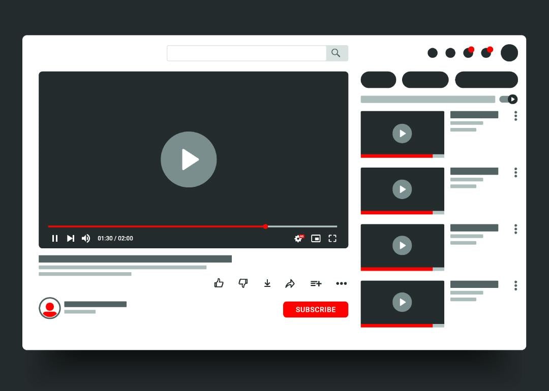 A vector template of a Youtube video frame and interface.