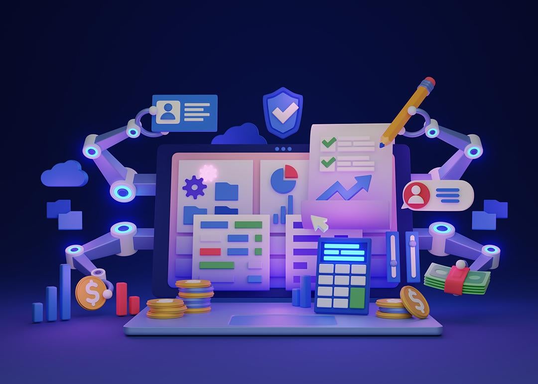 A 3D illustration of accounting software concept for financial work optimization.