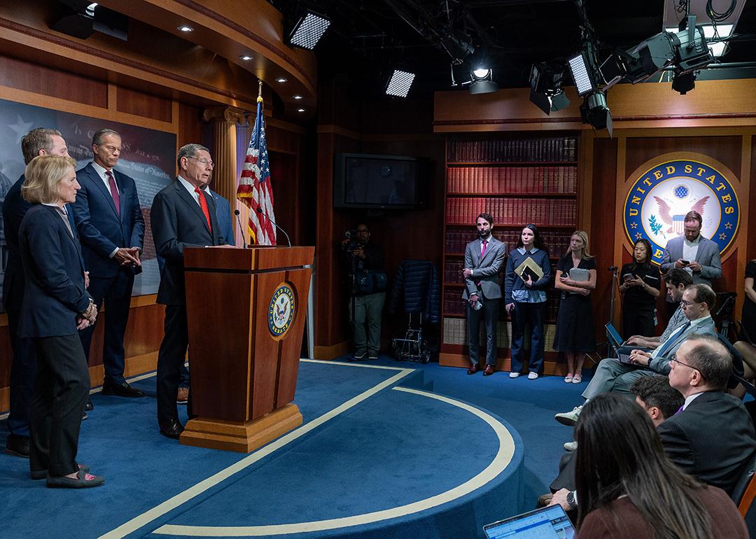 Senate Majority Whip John Barrasso (R-WY) speaks at a press conference on March 21, 2026 in Washington, DC.