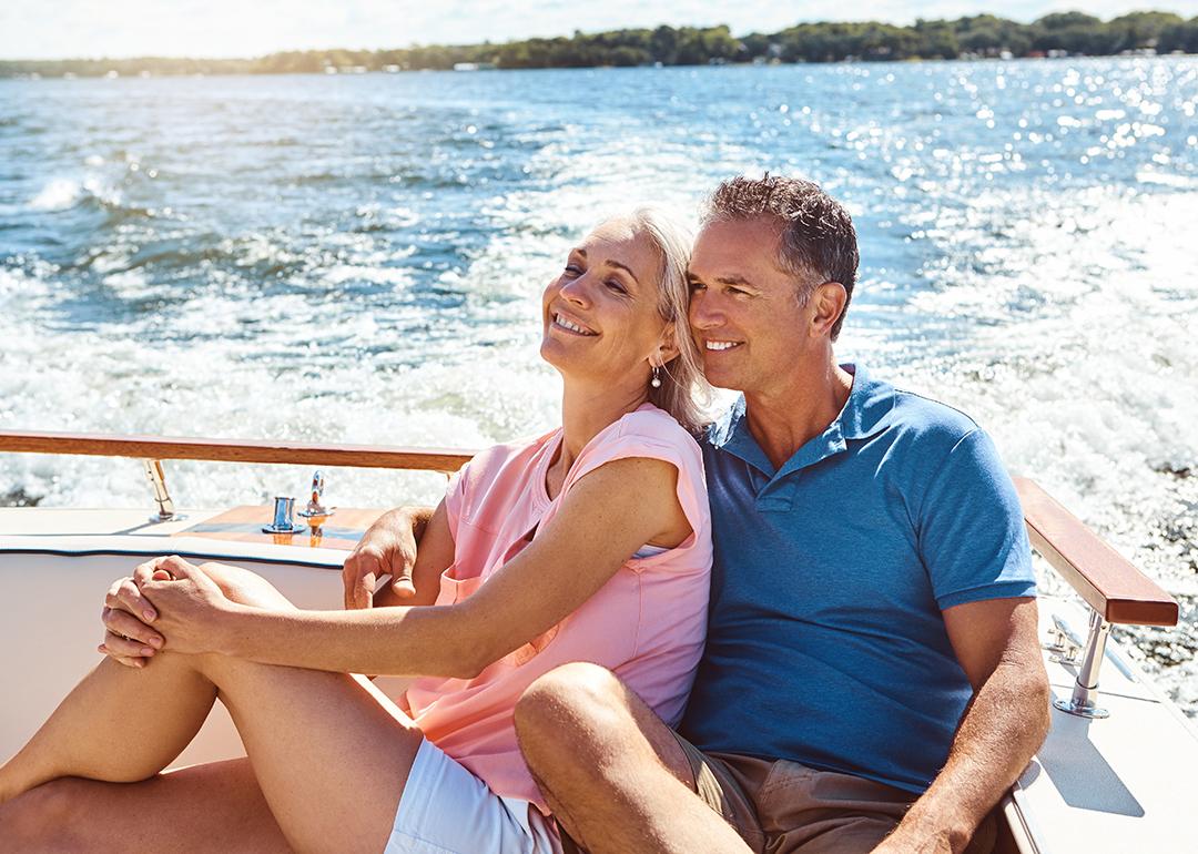 A couple enjoying their vacation time in a yacht trip.