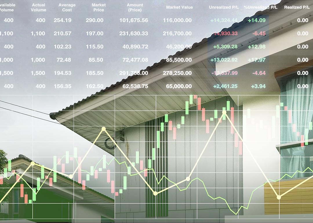 A stock financial index and a house property at the background. 