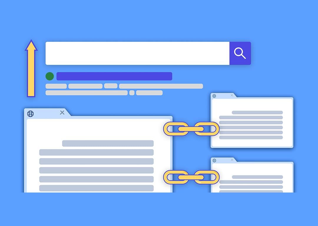 A vector illustration of how backlinks impact organic search performance or SEO.