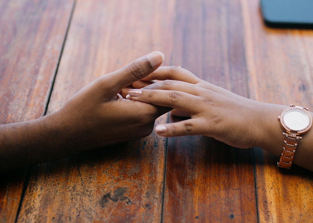 Two hands holding each other.