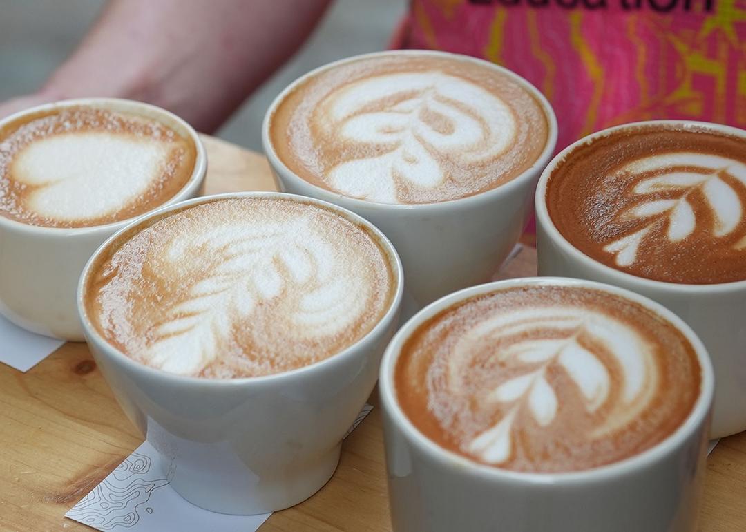 Cups of latte on a tray.