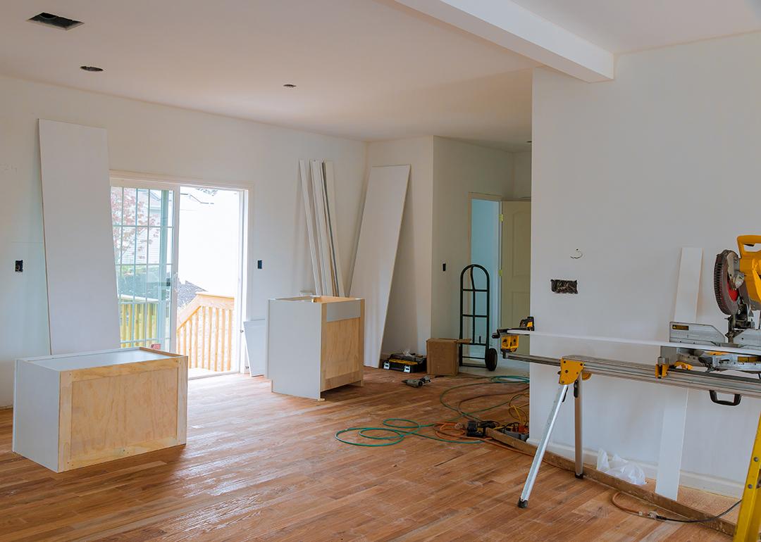 A kitchen being prepared for a renovation.