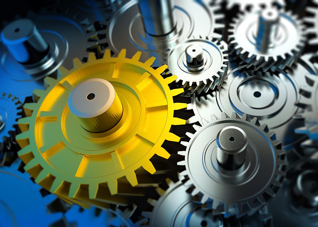 3D illustration of machine gears as a concept of automating CRM tools.