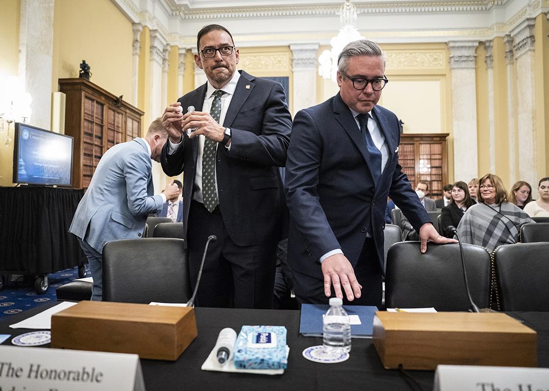 Adrian Fontes, Secretary of State of Arizona, and Al Schmidt, Secretary of The Commonwealth of Pennsylvania, arriving for a Senate Rules and Administration Hearings in Capitol Hill, Washington, D.C., U.S.A. 