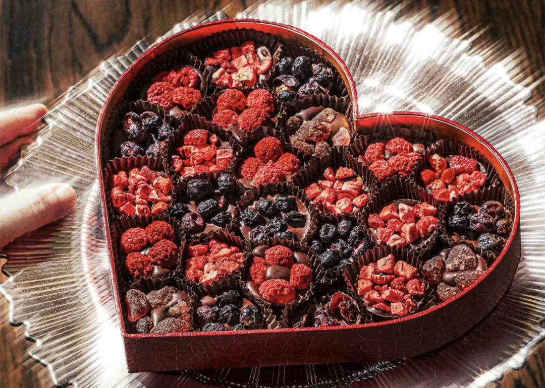 Artisan chocolates in a heart box set.