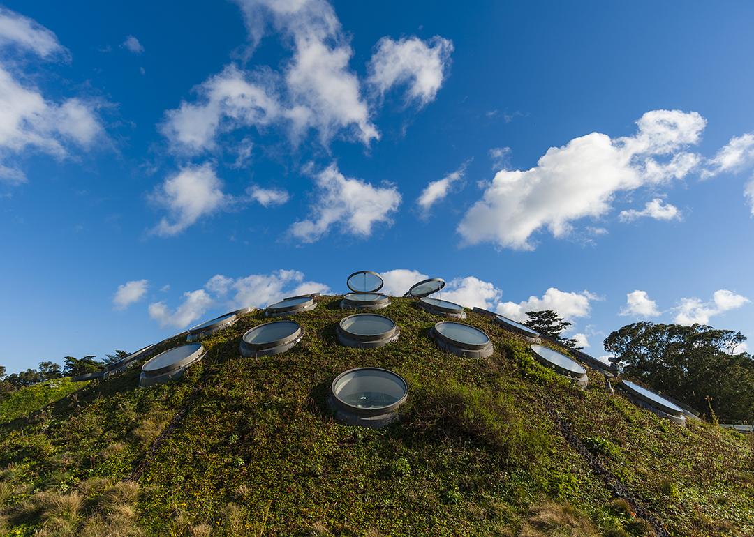 The living green seen as the landscaped roof of the California Academy of Sciences in San Francisco, California, USA.