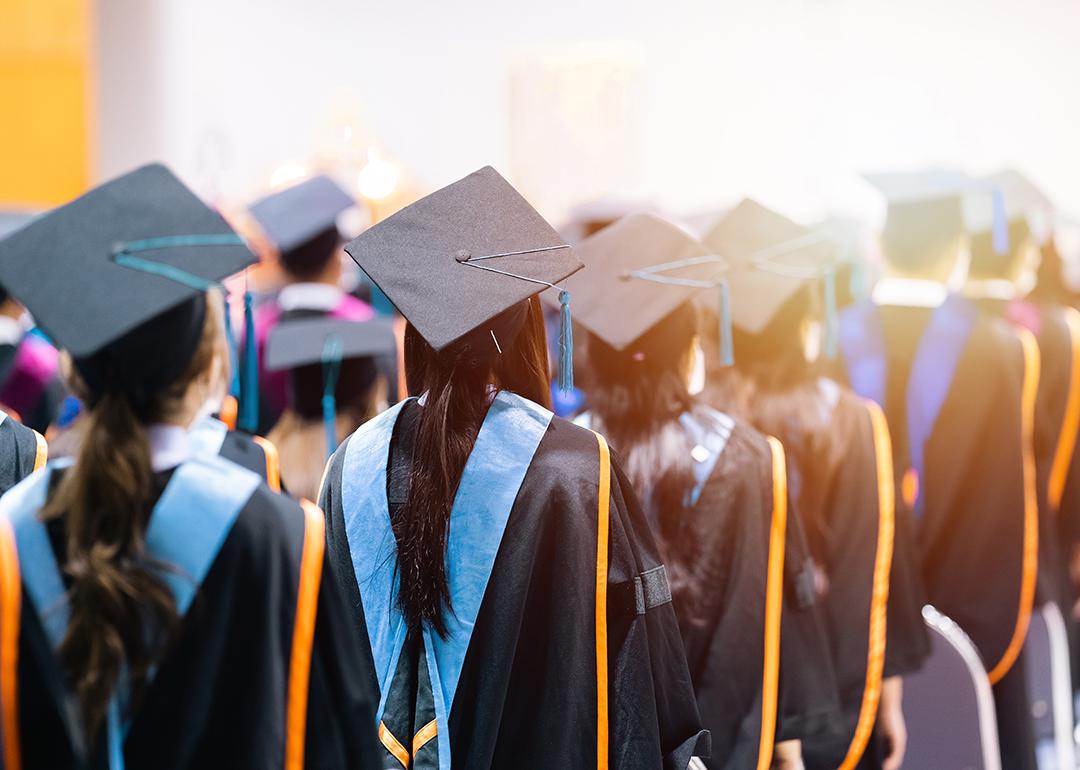 University graduating students lined up during commencement day.